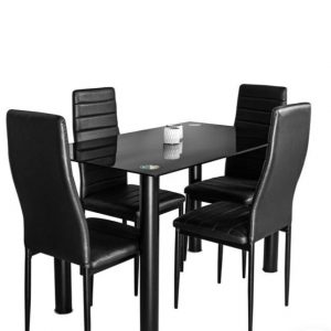 Mesa de Cristal Templado + 4 Sillas Polipiel. Comedor o Cocina
