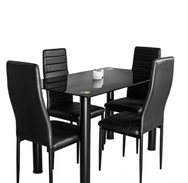Mesa de Cristal Templado + 4 Sillas Polipiel. Comedor o Cocina