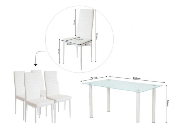 Mesa de Cristal Templado + 4 Sillas Polipiel. Comedor o Cocina