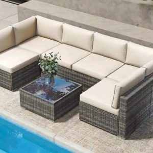 Conjunto de Sofas de Exterior en Ratan PE, 7 piezas. Muebles de Jardin y Terraza