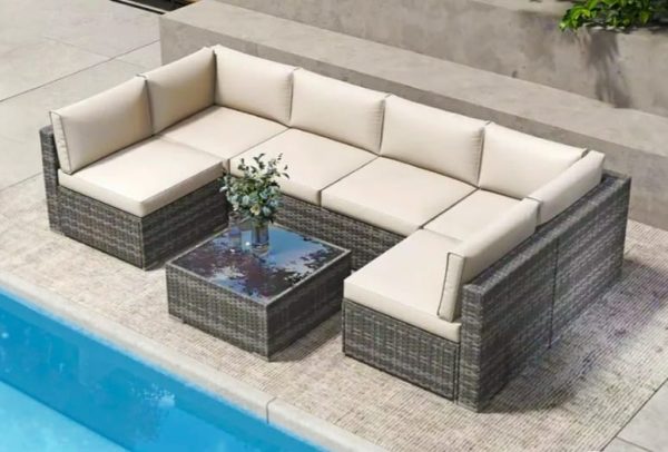 Conjunto de Sofas de Exterior en Ratan PE, 7 piezas. Muebles de Jardin y Terraza